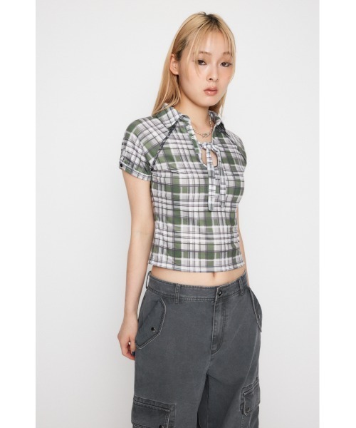 LAGUA GEM（ラグアジェム）の「CHECK COMPACT トップス（Tシャツ/カットソー・レディース・カーキ/ライトブルー/ネイビー・FREE）」の9枚目の写真