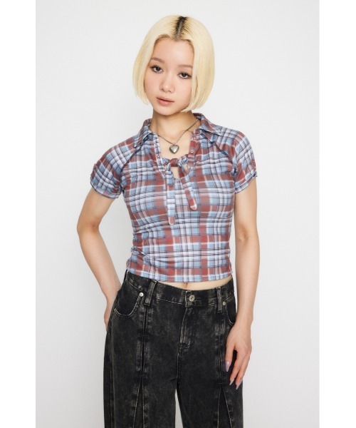 LAGUA GEM（ラグアジェム）の「CHECK COMPACT トップス（Tシャツ/カットソー・レディース・カーキ/ライトブルー/ネイビー・FREE）」の12枚目の写真