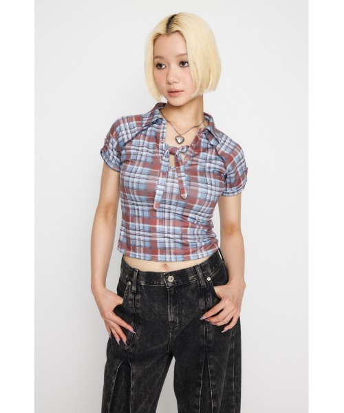 LAGUA GEM（ラグアジェム）の「CHECK COMPACT トップス（Tシャツ/カットソー・レディース・カーキ/ライトブルー/ネイビー・FREE）」の13枚目の写真