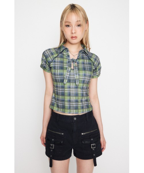 LAGUA GEM（ラグアジェム）の「CHECK COMPACT トップス（Tシャツ/カットソー・レディース・カーキ/ライトブルー/ネイビー・FREE）」の17枚目の写真