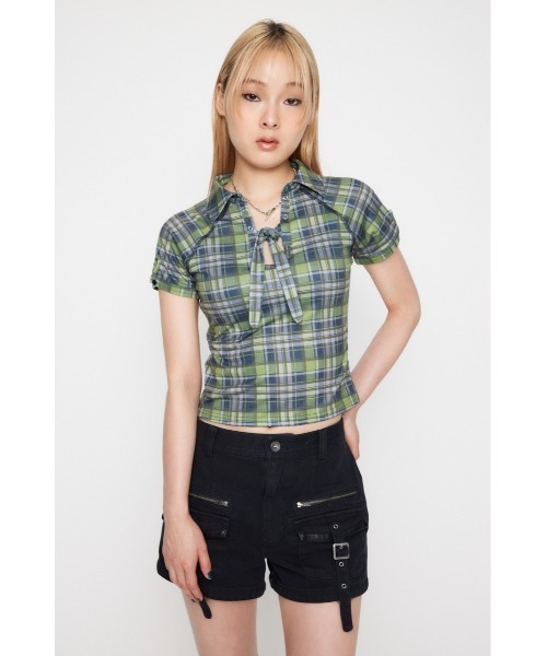 LAGUA GEM（ラグアジェム）の「CHECK COMPACT トップス（Tシャツ/カットソー・レディース・カーキ/ライトブルー/ネイビー・FREE）」の18枚目の写真