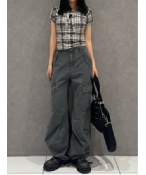 LAGUA GEM（ラグアジェム）の「CHECK COMPACT トップス（Tシャツ/カットソー・レディース・カーキ/ライトブルー/ネイビー・FREE）」の4枚目の写真