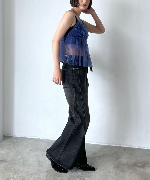 PAGEBOY（ページボーイ）の「チュールフリルビスチェ（キャミソール・レディース・オフホワイト/ブラック/サックスブルー・FREE）」の6枚目の写真