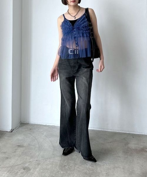 PAGEBOY（ページボーイ）の「チュールフリルビスチェ（キャミソール・レディース・オフホワイト/ブラック/サックスブルー・FREE）」の8枚目の写真