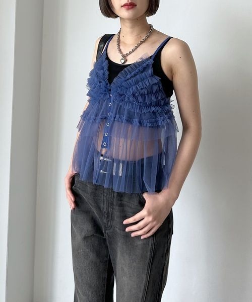 PAGEBOY（ページボーイ）の「チュールフリルビスチェ（キャミソール・レディース・オフホワイト/ブラック/サックスブルー・FREE）」の10枚目の写真