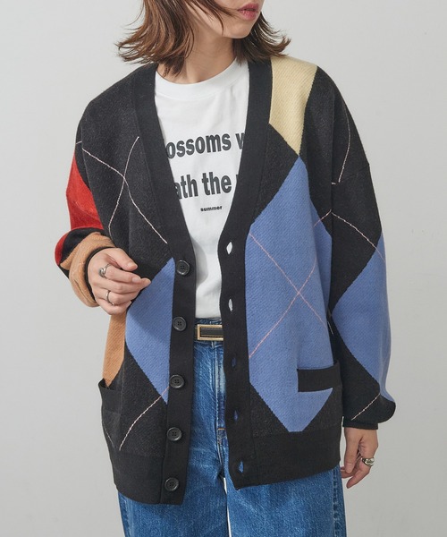 St.Johns 3rd club（セントジョンズサードクラブ）の「【St.Johns 3rd club】ARGYLLE Vネックカーディガン SJ25-052（ニット/セーター・レディース・ベージュ系その他/ブラック系1・FREE）」の6枚目の写真