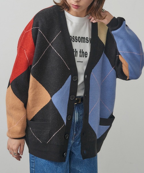 St.Johns 3rd club（セントジョンズサードクラブ）の「【St.Johns 3rd club】ARGYLLE Vネックカーディガン SJ25-052（ニット/セーター・レディース・ベージュ系その他/ブラック系1・FREE）」の5枚目の写真