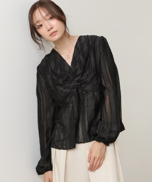Bab（バブ）の「フロントねじりシャギーブラウス（シャツ/ブラウス・レディース・アイボリー/ブラック・M）」の15枚目の写真