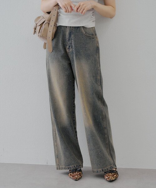 Another Branch olive des olive（アナザーブランチオリーブデオリーブ）の「【2サイズ展開】ストーン付きバギーデニムパンツ（デニムパンツ・レディース・ブラック/その他・SMALL/MEDIUM）」の3枚目の写真