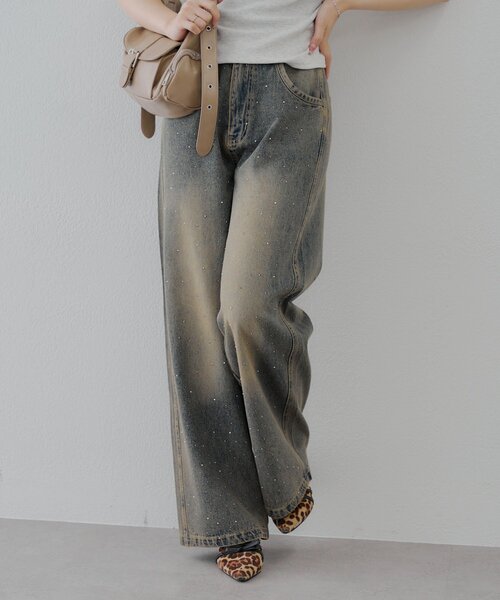 Another Branch olive des olive（アナザーブランチオリーブデオリーブ）の「【2サイズ展開】ストーン付きバギーデニムパンツ（デニムパンツ・レディース・ブラック/その他・SMALL/MEDIUM）」の4枚目の写真