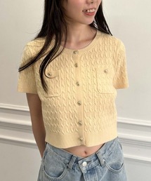 サニーサイドアップ デニムパイピング カーディガン クリーム ケーブルニット REMAKE DENIM PIPING CARDIGAN SUNNY SIDE UP-OIKOS 毎日を