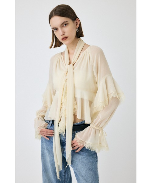 MOUSSY(マウジー)の「LACE TRIM TIE ブラウス(シャツ/ブラウス・レディース・キナリ/ブラック・FREE)」の2枚目の写真