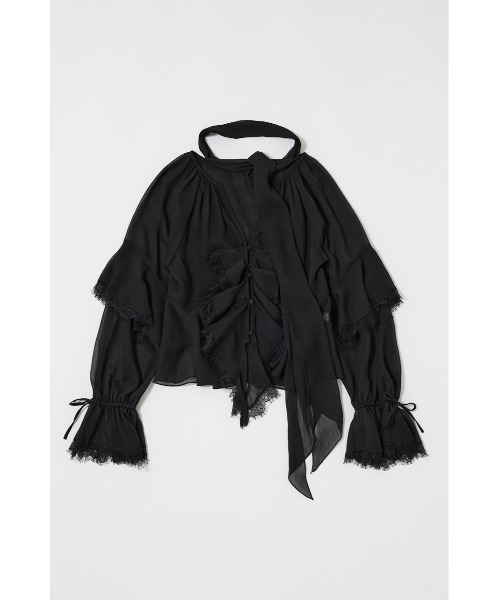 MOUSSY(マウジー)の「LACE TRIM TIE ブラウス(シャツ/ブラウス・レディース・キナリ/ブラック・FREE)」の3枚目の写真