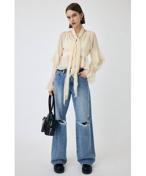 MOUSSY(マウジー)の「LACE TRIM TIE ブラウス(シャツ/ブラウス・レディース・キナリ/ブラック・FREE)」の7枚目の写真