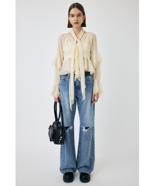 MOUSSY(マウジー)の「LACE TRIM TIE ブラウス(シャツ/ブラウス・レディース・キナリ/ブラック・FREE)」の8枚目の写真