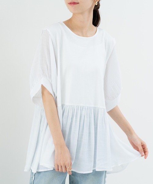 refinedworks(リファインドワークス)の「【refinedworks】トレンドデザイン!異素材切替プルオーバー(Tシャツ/カットソー・レディース・ホワイト/ブラウン/チャコールグレー・FREE)」の13枚目の写真