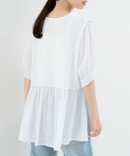 refinedworks(リファインドワークス)の「【refinedworks】トレンドデザイン!異素材切替プルオーバー(Tシャツ/カットソー・レディース・ホワイト/ブラウン/チャコールグレー・FREE)」の14枚目の写真