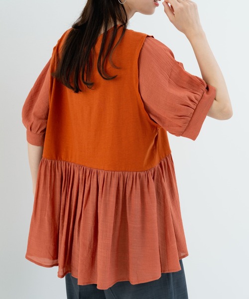 refinedworks(リファインドワークス)の「【refinedworks】トレンドデザイン!異素材切替プルオーバー(Tシャツ/カットソー・レディース・ホワイト/ブラウン/チャコールグレー・FREE)」の7枚目の写真