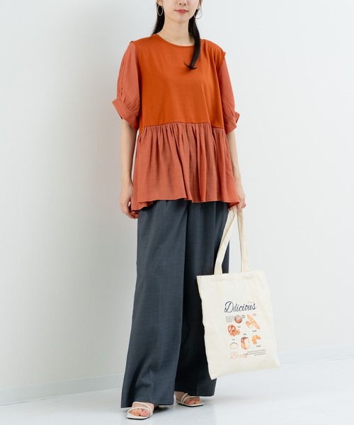 refinedworks(リファインドワークス)の「【refinedworks】トレンドデザイン!異素材切替プルオーバー(Tシャツ/カットソー・レディース・ホワイト/ブラウン/チャコールグレー・FREE)」の15枚目の写真