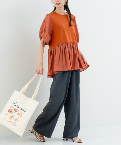 refinedworks(リファインドワークス)の「【refinedworks】トレンドデザイン!異素材切替プルオーバー(Tシャツ/カットソー・レディース・ホワイト/ブラウン/チャコールグレー・FREE)」の16枚目の写真