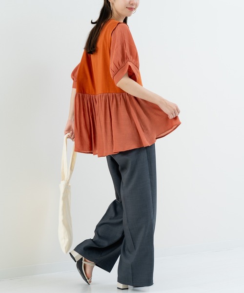 refinedworks(リファインドワークス)の「【refinedworks】トレンドデザイン!異素材切替プルオーバー(Tシャツ/カットソー・レディース・ホワイト/ブラウン/チャコールグレー・FREE)」の17枚目の写真