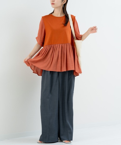 refinedworks(リファインドワークス)の「【refinedworks】トレンドデザイン!異素材切替プルオーバー(Tシャツ/カットソー・レディース・ホワイト/ブラウン/チャコールグレー・FREE)」の18枚目の写真