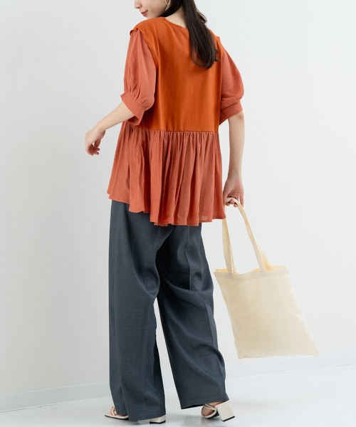 refinedworks(リファインドワークス)の「【refinedworks】トレンドデザイン!異素材切替プルオーバー(Tシャツ/カットソー・レディース・ホワイト/ブラウン/チャコールグレー・FREE)」の19枚目の写真