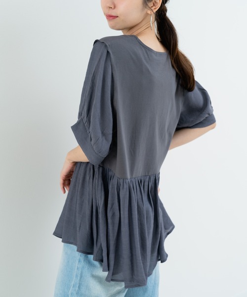 refinedworks(リファインドワークス)の「【refinedworks】トレンドデザイン!異素材切替プルオーバー(Tシャツ/カットソー・レディース・ホワイト/ブラウン/チャコールグレー・FREE)」の10枚目の写真