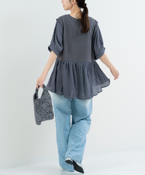 refinedworks(リファインドワークス)の「【refinedworks】トレンドデザイン!異素材切替プルオーバー(Tシャツ/カットソー・レディース・ホワイト/ブラウン/チャコールグレー・FREE)」の22枚目の写真