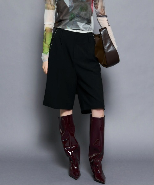 MAISON SPECIAL（メゾンスペシャル）の「Hand Stitch Worsted Shorts/ハンドステッチウーステッドハーフパンツ■セットアップ対応■（スラックス・レディース・モカ/ブラック・36/38）」の2枚目の写真