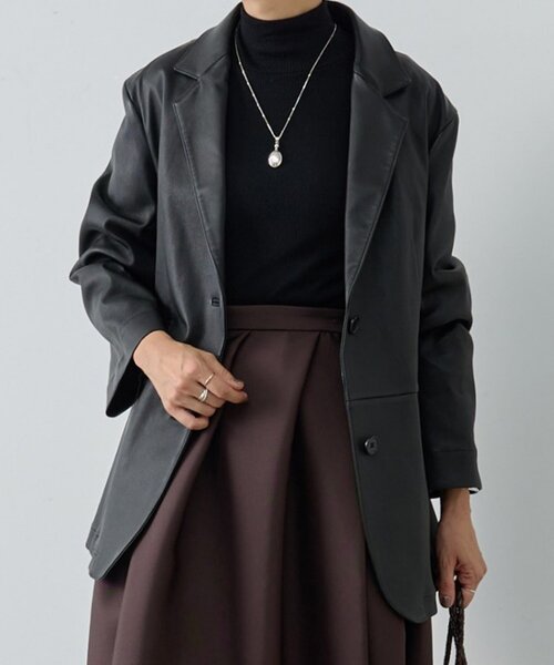 BEARDSLEY（ビアズリー）の「《15 quinze》ストレッチレザージャケット（テーラードジャケット・レディース・ブラック・FREE）」の3枚目の写真