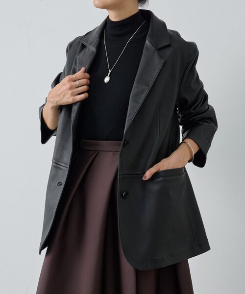 BEARDSLEY（ビアズリー）の「《15 quinze》ストレッチレザージャケット（テーラードジャケット・レディース・ブラック・FREE）」の4枚目の写真