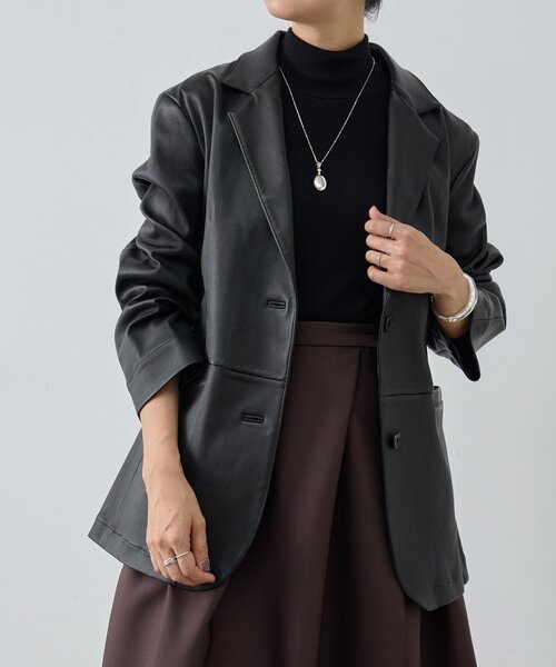 BEARDSLEY（ビアズリー）の「《15 quinze》ストレッチレザージャケット（テーラードジャケット・レディース・ブラック・FREE）」の7枚目の写真