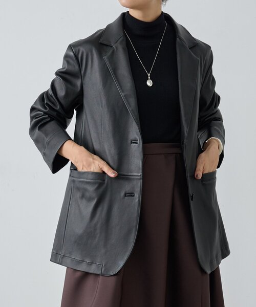 BEARDSLEY（ビアズリー）の「《15 quinze》ストレッチレザージャケット（テーラードジャケット・レディース・ブラック・FREE）」の8枚目の写真