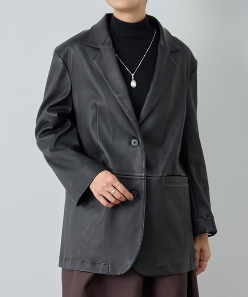 BEARDSLEY（ビアズリー）の「《15 quinze》ストレッチレザージャケット（テーラードジャケット・レディース・ブラック・FREE）」の13枚目の写真