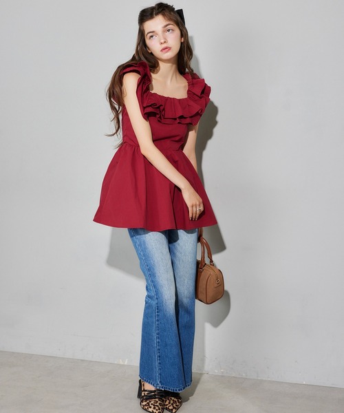 Seemi. byNICECLAUP( シーミーバイナイスクラップ)の「【Seemi.】フリルブラウス(シャツ/ブラウス・レディース・ブラック/レッド/ドット・FREE)」の4枚目の写真