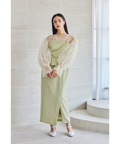 フラワーパターンドレープビスチェドレス 結婚式 成人式 二次会