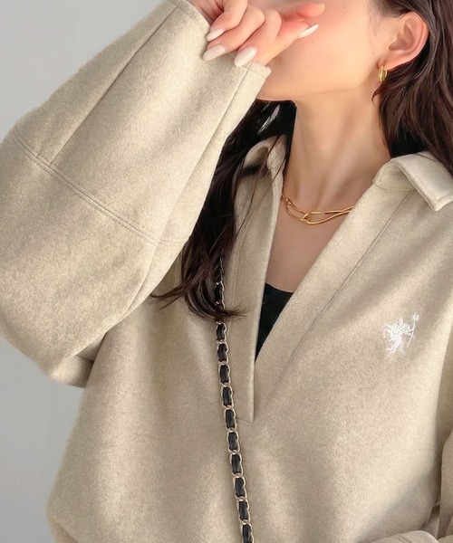 Classical Evon(クラシカルエヴォン)の「【Classical Evon】優しく上品見え。圧縮ニット襟付きキーネックプルオーバー(Tシャツ/カットソー・レディース・ベージュ/チャコール/ブラウン・LARGE/MEDIUM/SMALL/X-LARGE)」の3枚目の写真