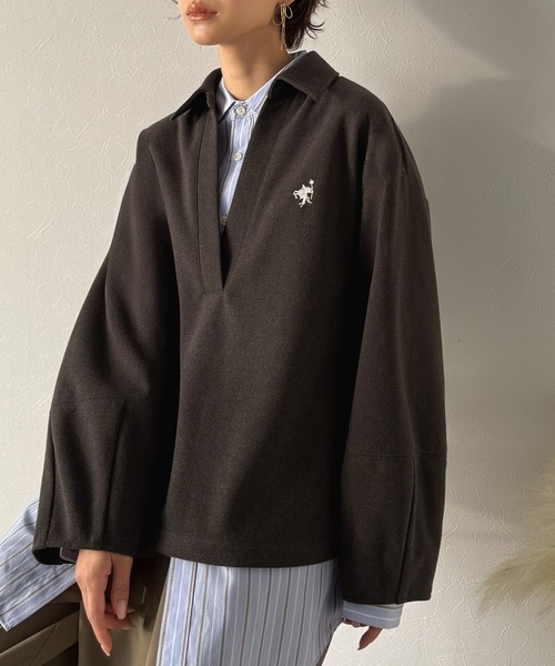 Classical Evon(クラシカルエヴォン)の「【Classical Evon】優しく上品見え。圧縮ニット襟付きキーネックプルオーバー(Tシャツ/カットソー・レディース・ベージュ/チャコール/ブラウン・LARGE/MEDIUM/SMALL/X-LARGE)」の22枚目の写真