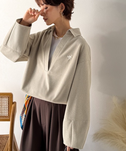 Classical Evon(クラシカルエヴォン)の「【Classical Evon】優しく上品見え。圧縮ニット襟付きキーネックプルオーバー(Tシャツ/カットソー・レディース・ベージュ/チャコール/ブラウン・LARGE/MEDIUM/SMALL/X-LARGE)」の11枚目の写真