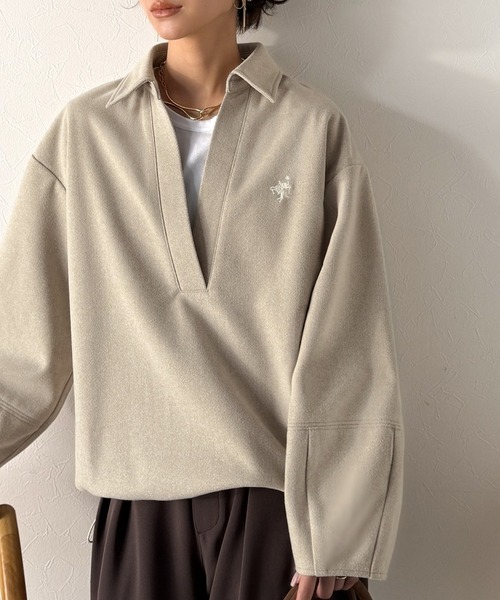 Classical Evon(クラシカルエヴォン)の「【Classical Evon】優しく上品見え。圧縮ニット襟付きキーネックプルオーバー(Tシャツ/カットソー・レディース・ベージュ/チャコール/ブラウン・LARGE/MEDIUM/SMALL/X-LARGE)」の16枚目の写真