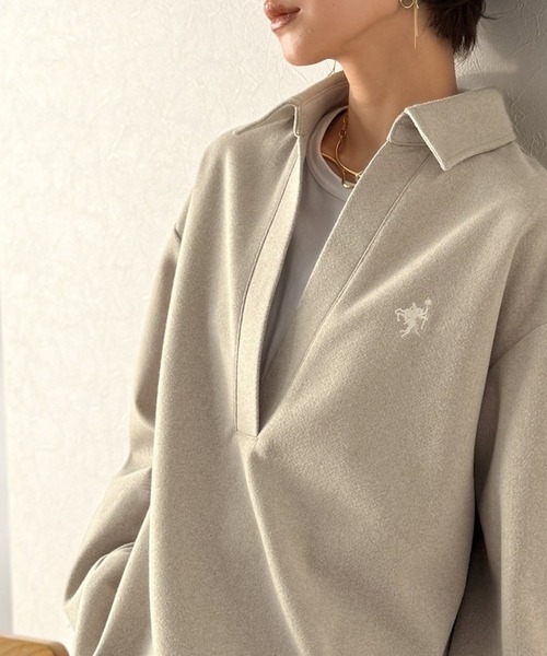 Classical Evon(クラシカルエヴォン)の「【Classical Evon】優しく上品見え。圧縮ニット襟付きキーネックプルオーバー(Tシャツ/カットソー・レディース・ベージュ/チャコール/ブラウン・LARGE/MEDIUM/SMALL/X-LARGE)」の13枚目の写真