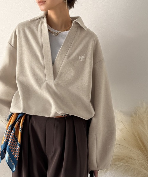 Classical Evon(クラシカルエヴォン)の「【Classical Evon】優しく上品見え。圧縮ニット襟付きキーネックプルオーバー(Tシャツ/カットソー・レディース・ベージュ/チャコール/ブラウン・LARGE/MEDIUM/SMALL/X-LARGE)」の17枚目の写真