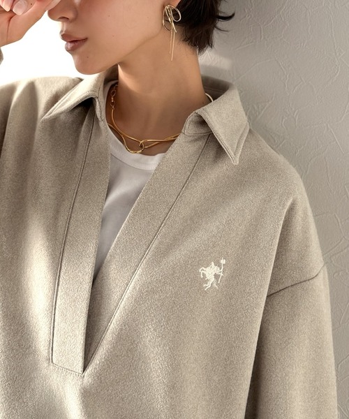 Classical Evon(クラシカルエヴォン)の「【Classical Evon】優しく上品見え。圧縮ニット襟付きキーネックプルオーバー(Tシャツ/カットソー・レディース・ベージュ/チャコール/ブラウン・LARGE/MEDIUM/SMALL/X-LARGE)」の12枚目の写真