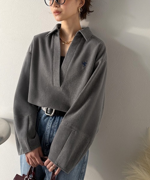 Classical Evon(クラシカルエヴォン)の「【Classical Evon】優しく上品見え。圧縮ニット襟付きキーネックプルオーバー(Tシャツ/カットソー・レディース・ベージュ/チャコール/ブラウン・LARGE/MEDIUM/SMALL/X-LARGE)」の19枚目の写真