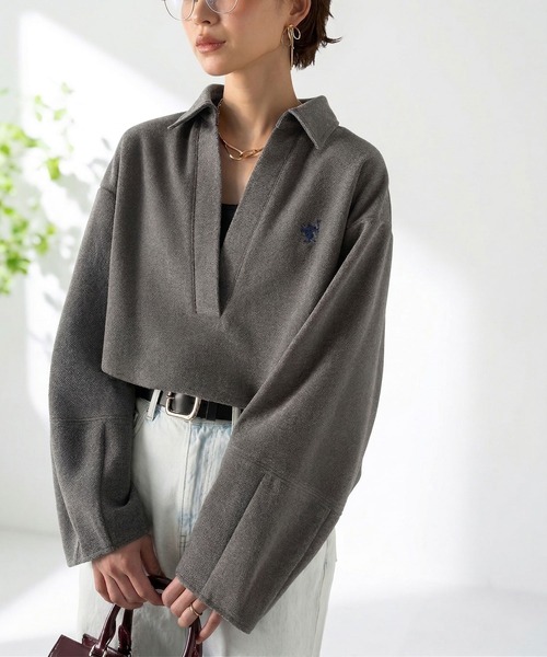 Classical Evon(クラシカルエヴォン)の「【Classical Evon】優しく上品見え。圧縮ニット襟付きキーネックプルオーバー(Tシャツ/カットソー・レディース・ベージュ/チャコール/ブラウン・LARGE/MEDIUM/SMALL/X-LARGE)」の21枚目の写真