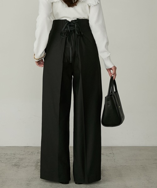 Cherir Mignon(シェリルミニョン)の「【Cherir Mignon】- Silhouette Couture -バックレースアップリボンハイウエストチノパンツ/スラックス(チノパンツ・レディース・アイボリー/ブラック/ベージュ・S/M/L)」の7枚目の写真