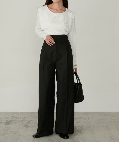 Cherir Mignon(シェリルミニョン)の「【Cherir Mignon】- Silhouette Couture -バックレースアップリボンハイウエストチノパンツ/スラックス(チノパンツ・レディース・アイボリー/ブラック/ベージュ・S/M/L)」の8枚目の写真