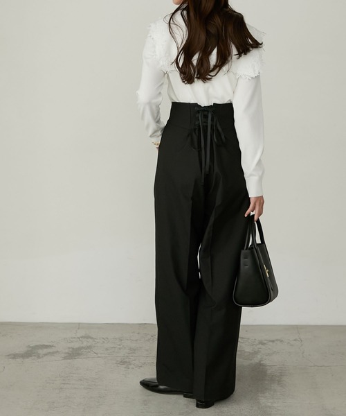 Cherir Mignon(シェリルミニョン)の「【Cherir Mignon】- Silhouette Couture -バックレースアップリボンハイウエストチノパンツ/スラックス(チノパンツ・レディース・アイボリー/ブラック/ベージュ・S/M/L)」の9枚目の写真