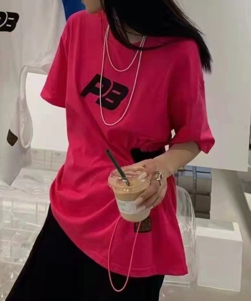 mebole（メボレ）の「ウエストギャザーＴシャツ（Tシャツ/カットソー・レディース・ピンク/ブラック/ホワイト/ブルー・FREE）」の4枚目の写真